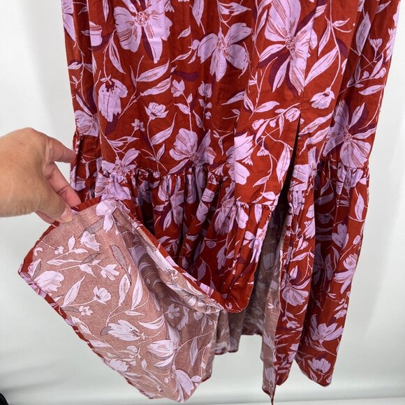 WAYF  Two Piece Strapless Floral Maxi Dress Rust Red Pink Tiered Smocked Back S - Picture 5 of 16